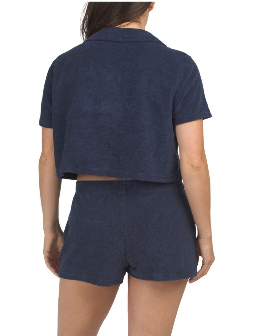 Sincerely Jules Navy Blue Short Sleeve Terry Sleep/Swim Cover Up 3 Piece Set NWT